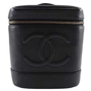CHANEL Black Caviar Leather Logo Pouch